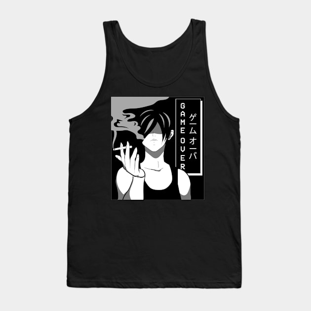 Game Over Anime Boy Otaku Aesthetic Kanji Weeb Tank Top by Alex21